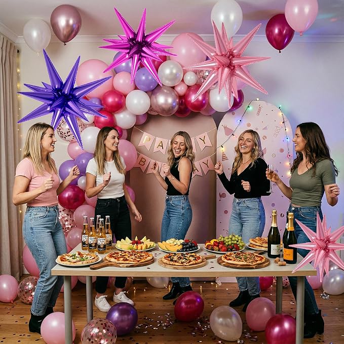 22/27 Inch Hot Pink Purple Star Balloons, Cone Spike Balloon, Aluminum Foil - Image 7