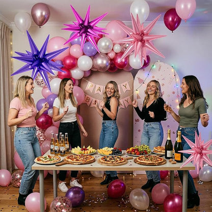 22/27 Inch Hot Pink Purple Star Balloons, Cone Spike Balloon, Aluminum Foil - Image 7
