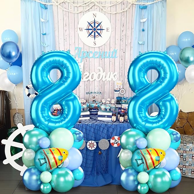 40 Inch Blue Number 8 Balloon Ocean Under the Sea Number Eight Foil Balloons - Image 4
