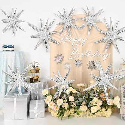 9Pcs Silver Star Balloons, Large Explosion Star Foil Balloons, Metallic Silver - Image 5