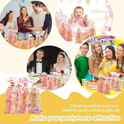 COQOFA 100 Pcs 5"X11" Cello Cellophane Treat Bags Party Favor bags Pink Candy - Image 7