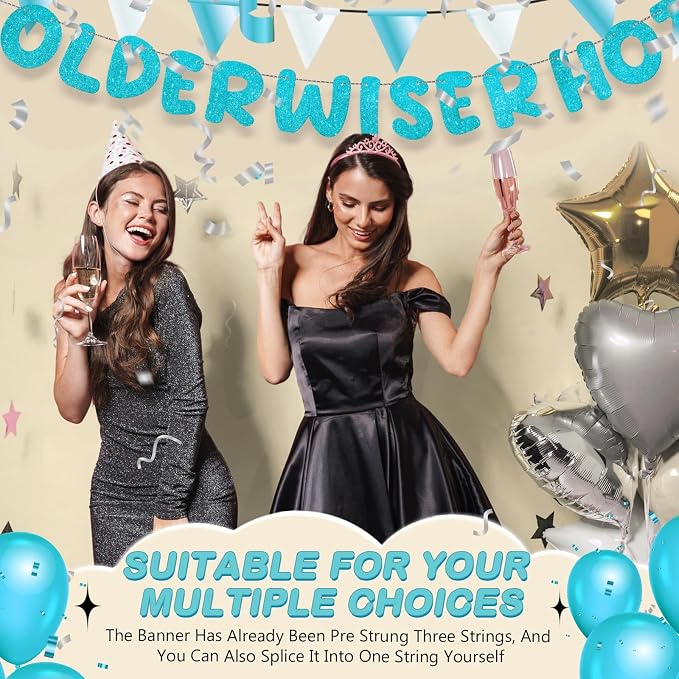 Fulmoon Set of 3 Pre Strung Older Wiser Hotter Glitter Banner Funny Birthday - Image 7