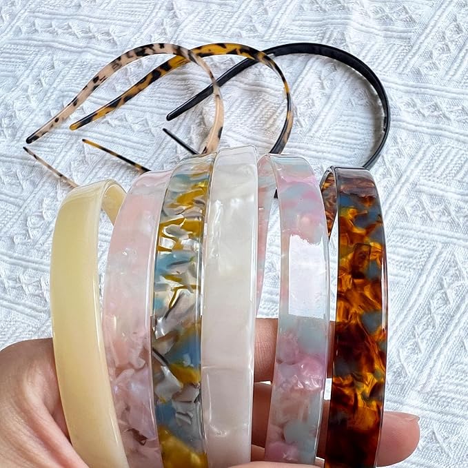 2 Pack Eyewear Headbands Comfortable Acetic Acid Hairbands for Women Designed for Eyewear Fashion Skinny Headbands(Black,White)