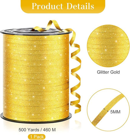 Gold Curling Ribbon, 500 Yards, 1/5 Inch | Glitter, - Image 2