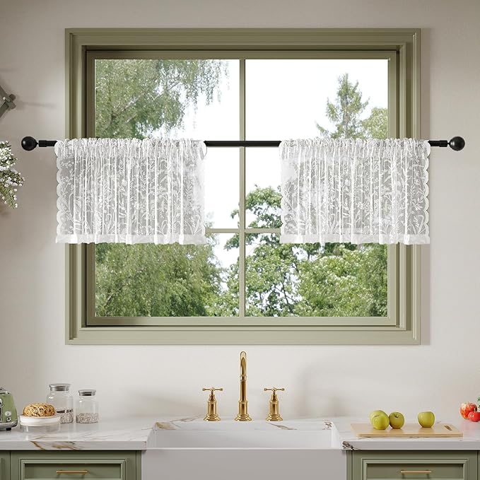 Anmao Vintage Lace Kitchen Curtains 18 Inches Long 2 Panels, Romantic Semi by Anmao