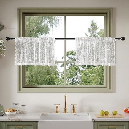 Anmao Vintage Lace Kitchen Curtains 18 Inches Long 2 Panels, Romantic Semi by Anmao