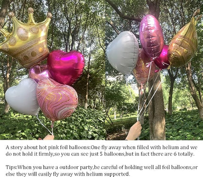 Pink Balloons Birthday Decorations，Gold Crown Princess Foil Balloons Set - Image 5