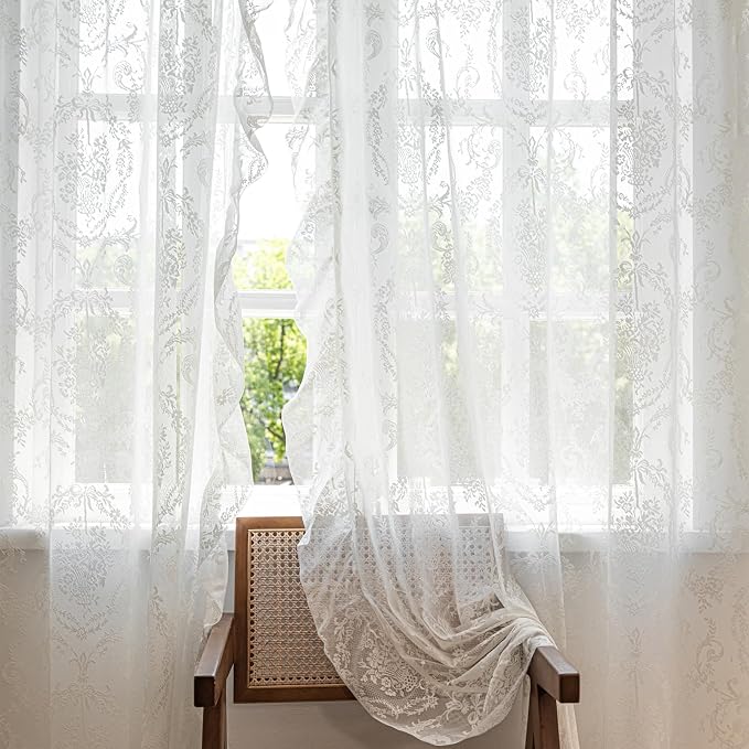Deeprove Ivory Lace Curtains 84 inches Length 2 Panels Set - Image 8