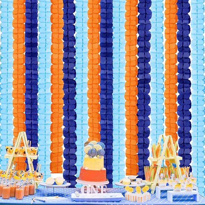 Navy-Dusty Blue Orange Birthday Party-Decorations - Image 5