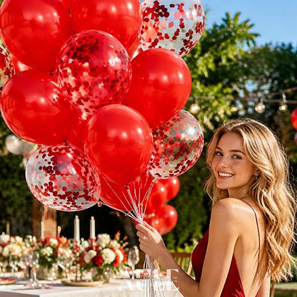 AULE 42Pcs Latex 12 Inch Red Confetti Balloons Set | Red Party Balloons - Image 2