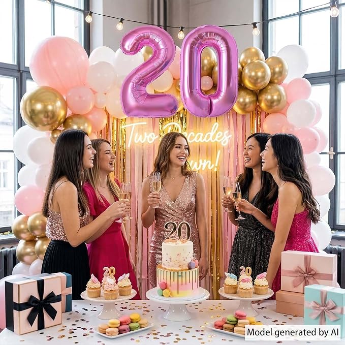 Pink Number 20 Balloon 40 Inch, Shiny Foil Double Digit Party Supplies | - Image 3