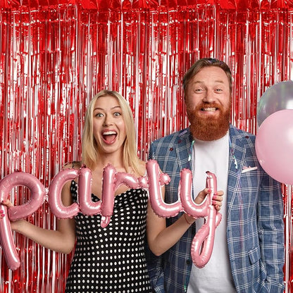 5 Pack Red Foil Curtain Backdrop 3.2ft x 9.8ft Metallic Tinsel Foil Fringe - Image 6