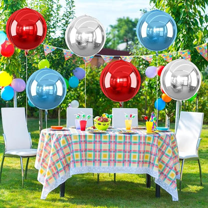6Pcs Red Blue Silver Round Foil Balloons, 22inch 4D Metallic Balloons, Large - Image 6