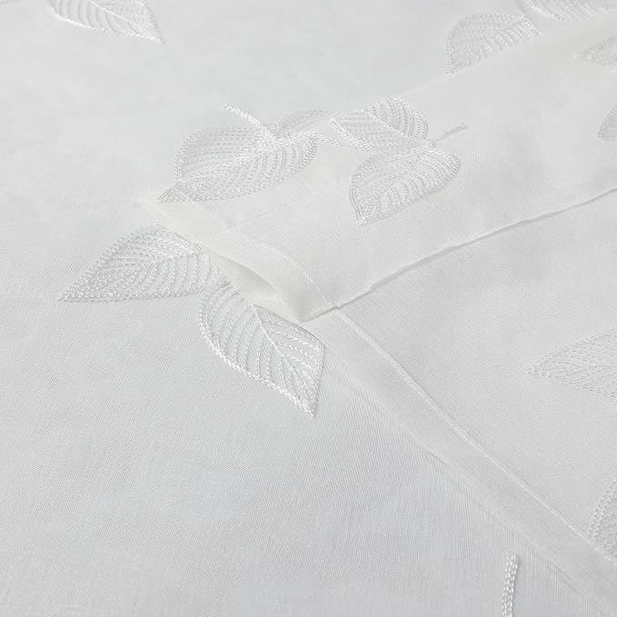 White Sheer Curtains Leaf Embroidered 63 Inches Long 2 Panels | Light Filtering - Image 6