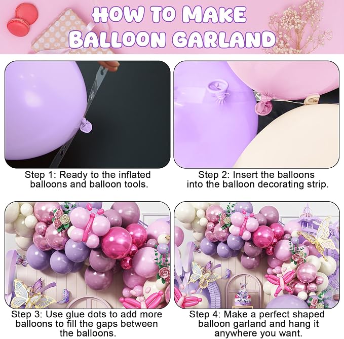 Butterfly Balloon Arch Kit, Metallic Pink Cream Balloons Foil Balloons - Image 6