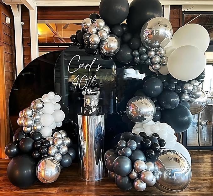 136pcs Black Silver White Balloons, 18 12 10 5 Inch Different Sizes Balloon | - Image 6