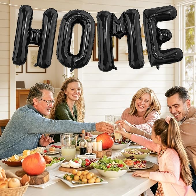 Black HOME Balloons, 40 Inch HOME Letter Balloons Home Balloon Banner - Image 4