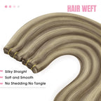 YoungSee 100G Weft Hair Extensions Highlight Human Hair Weft Extensions Light Brown Highlight Blonde Sew in Hair Extensions Real Human Hair for Short Hair 14Inch