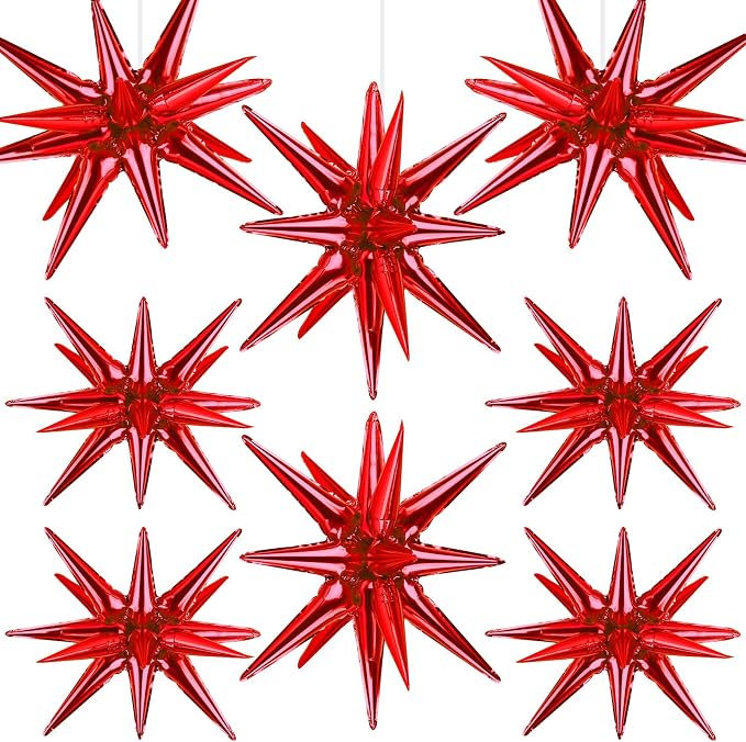 8 Pcs Red Star Balloons, 27/22 inch One-Piece Explosion Balloons Aluminum Foil by Wrbin