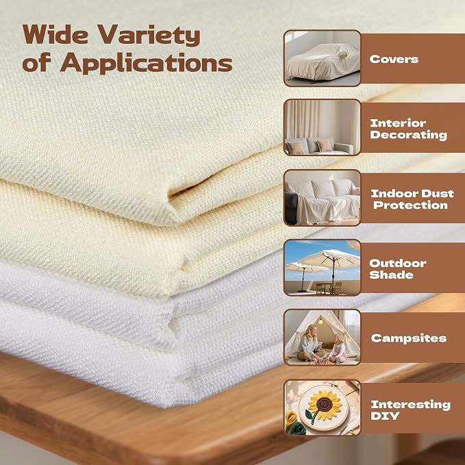 Canvas Fabric, Premium 10oz White Cotton Duck Canvas Fabric 62'' Wide - Image 3