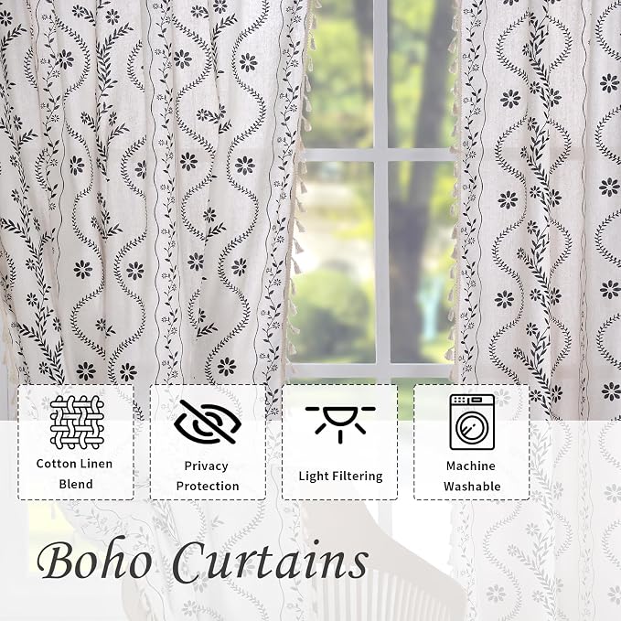 Schweek Boho Tassels Curtain 63 Inches Long 2 Panels - Image 4