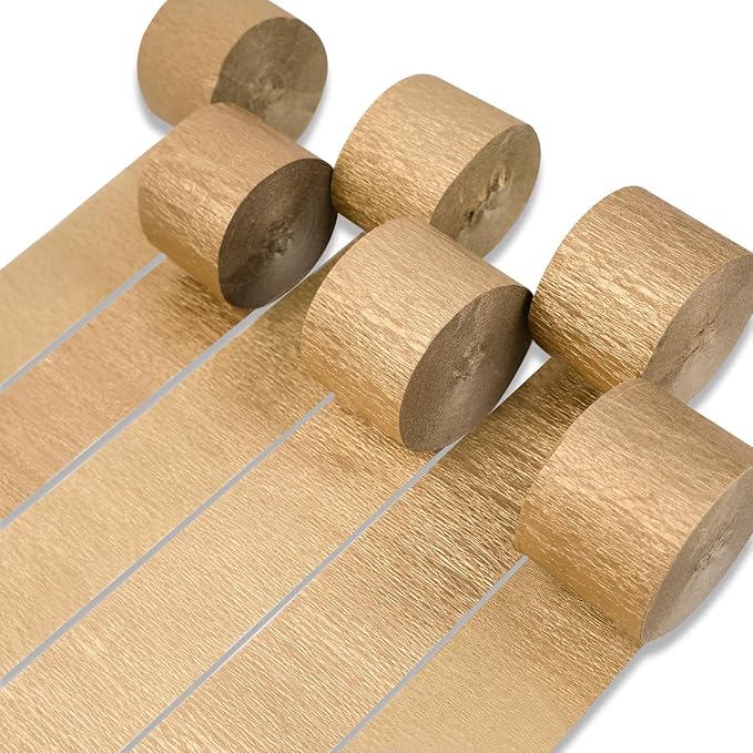 PartyWoo Gold Metallic Gold Crepe Paper Streamers 6pcs 492 FT | Wedding by PartyWoo