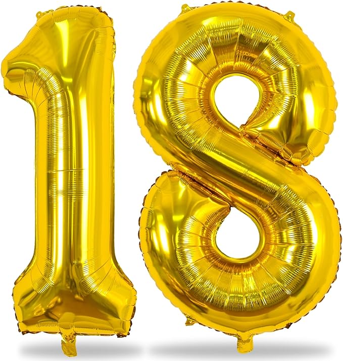 Gold Number 18 Birthday Balloons, 40 Inch Large Gold Mylar Foil Number 1 & 8 by Lingqiang