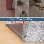 Area Floor Mat for Under Dining Table, 4'x6' Waterproof Vintage Print PVC Floor Rug for Bedroom Kitchen, Stain Resistant Non-Slip Rug for Living Room, Easy Clean Desk Chair Mat for Home Office Decor