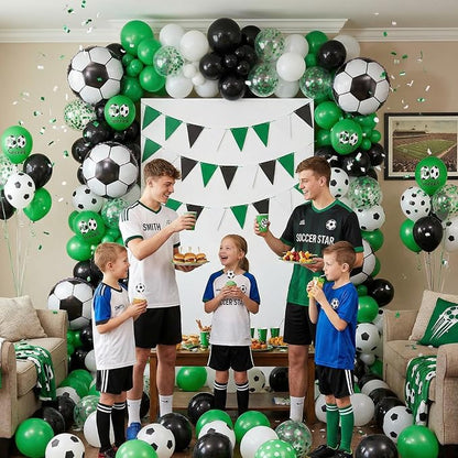 Soccer Balloons, 12 Inch Dark Green Black Confetti Balloons Soccer Print Balloon - Image 7