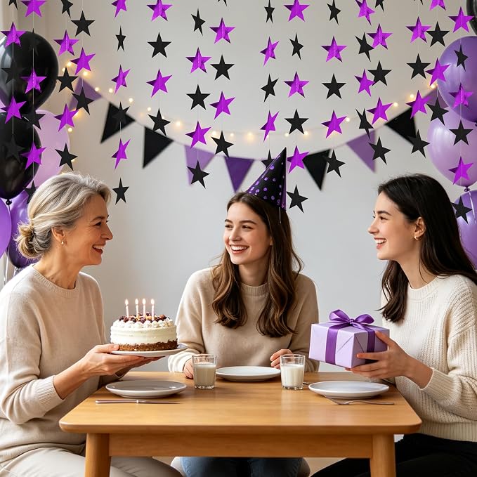 BEISHIDA 6Pcs Black and Purple Star Garland Decor Twinkle Paper Star Streamers - Image 5
