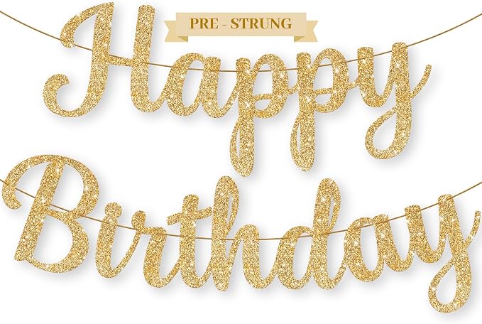 KatchOn Glitter Gold Happy Birthday Banner- 10 Ft, Birthday Decorations | by KatchOn
