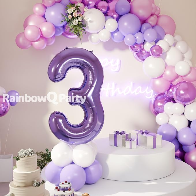 RainbowQ Purple 3 Balloon Number 40 Inch 0-40 Foil Large Balloons | Big Mylar 3 - Image 8