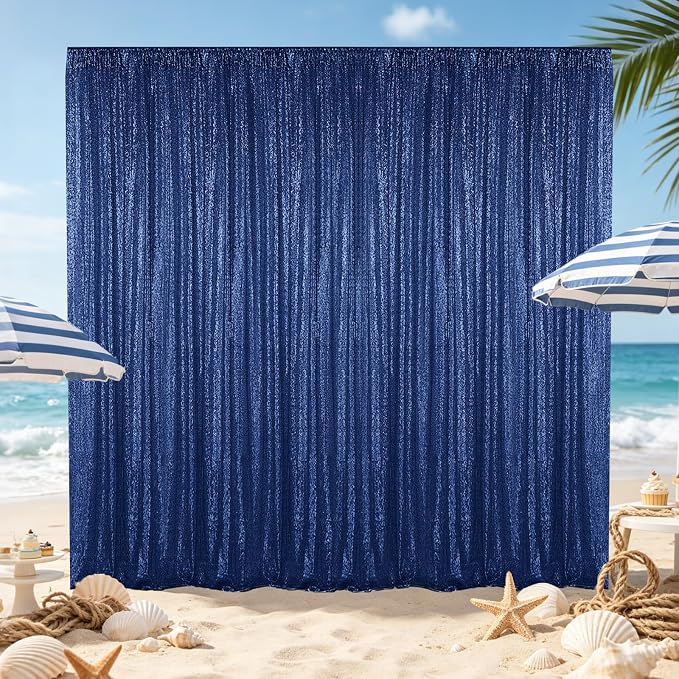 Hahuho Navy Sequin Backdrop Curtain, Party Decoration（2 Panels, 2FT x 8FT - Image 4