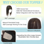 Hair Toppers for Women Real Human Hair, 360° 3D Toppers Pieces for Women with Thinning Crown Wispy Bangs 14 Inch Upgrade Big Basement (Dark Brown, 14 Inch Wispy Bangs)