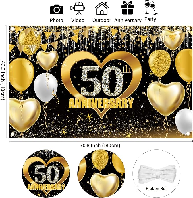 50th Wedding Anniversary Backdrop Decoration - Image 3