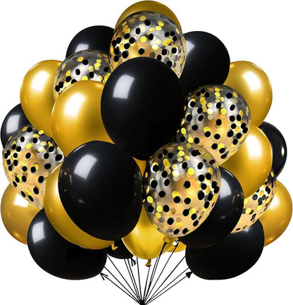 Firomi Metallic Chrome Gold Black Balloons 12 Inch 70 pack | Latex Black and by Firomi
