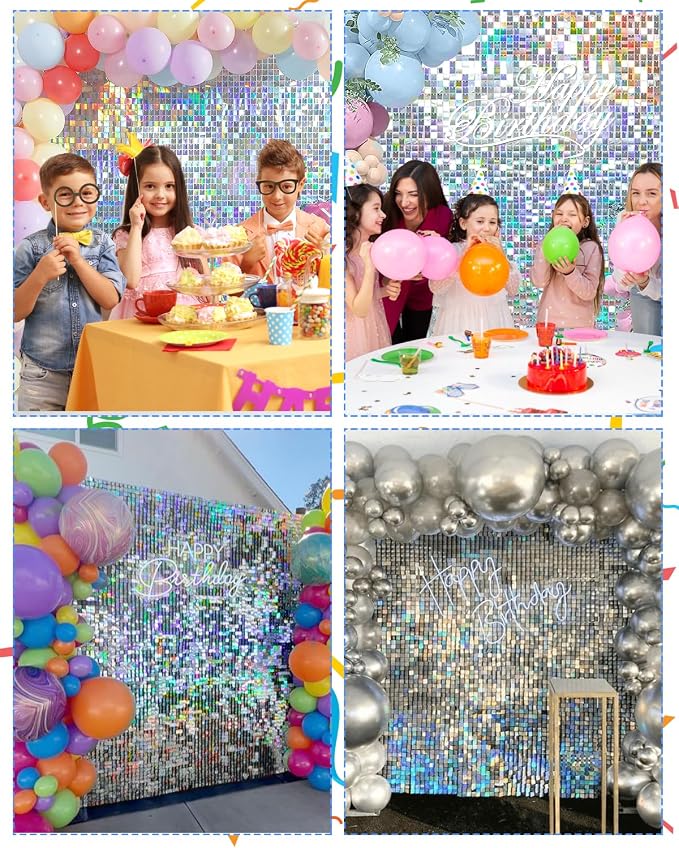 Iridescent Silver Shimmer Wall Backdrop, 24 Panels, 6x4 Ft Photo Backdrop | - Image 3