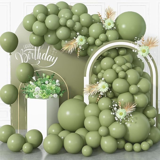 Sage Green Balloons, Different Sizes Eucalyptus Avocado Green Latex Helium by Jobkoo