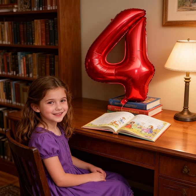Jonhamwelbor 40 Inch Laser Red 4 Balloon Number Foil Mylar Giant Balloon - Image 5