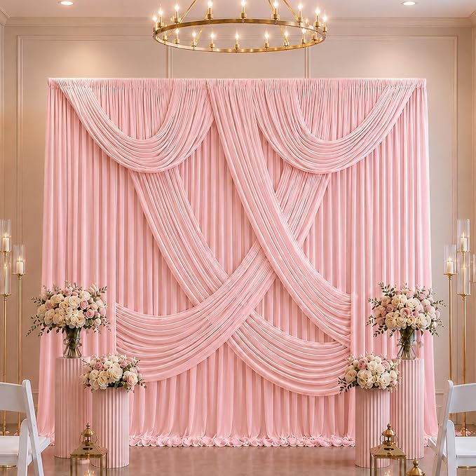 ESGOTBME 10x10ft Wrinkle Free Blush Pink Backdrop Curtain - Image 5
