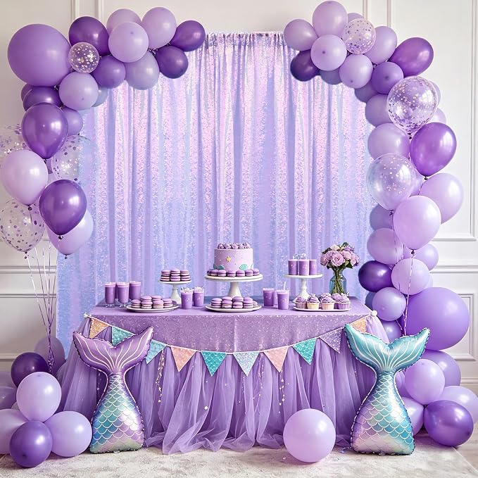 2×8FT-4PCS Mermaid Purple Sequin Backdrop Curtains Panels, Photography Backdrop - Image 7