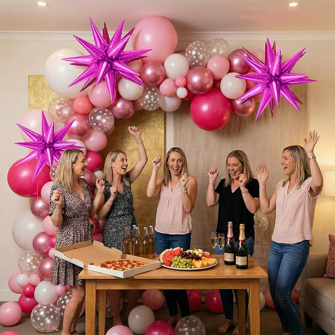 22/27 Inch Hot Pink Star Balloons, Hot Pink Star Shaped Foil Balloons, Cone - Image 6
