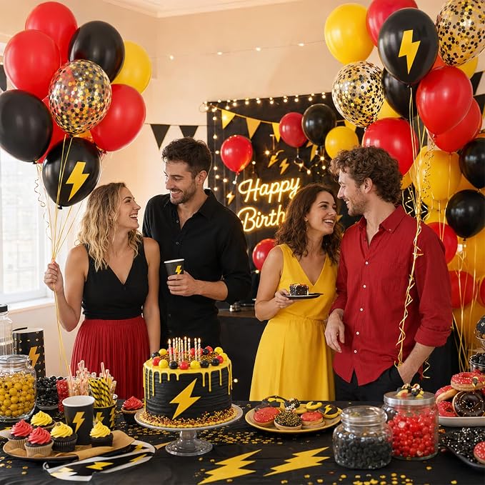 Paready Red Yellow Black Balloons, 12Inch Yellow Printed Latex Balloon Red - Image 6