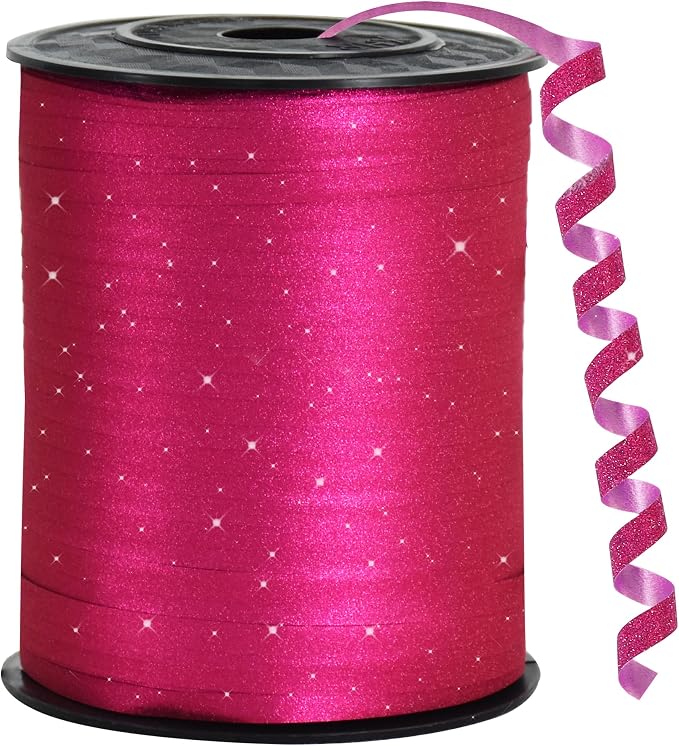 BEISHIDA 500 Yards Hot Pink Glitter Ribbon Curling Crimped, Glitter Balloon by Beishida