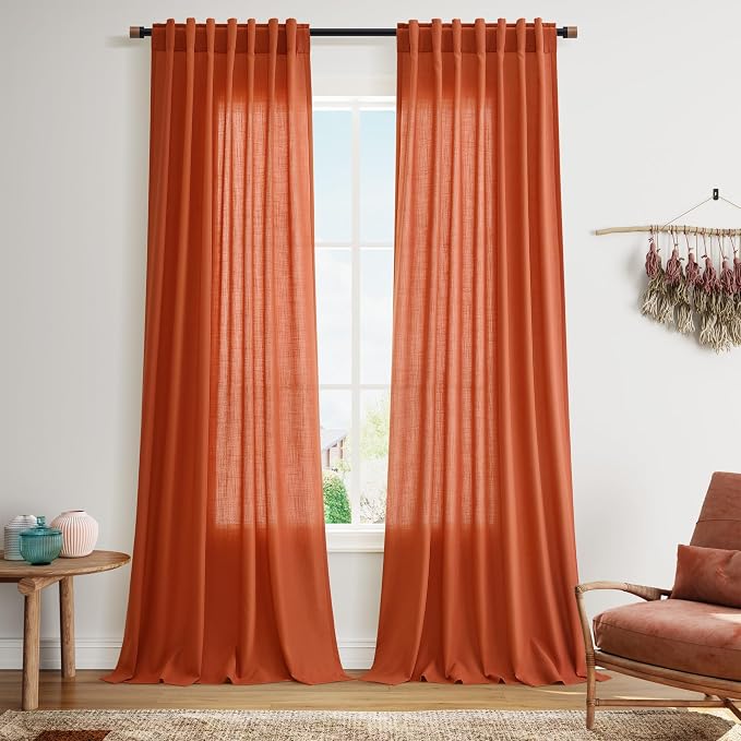 Bright Orange Linen Curtains 90 Inch Long 2 Panels Set by Nanspring