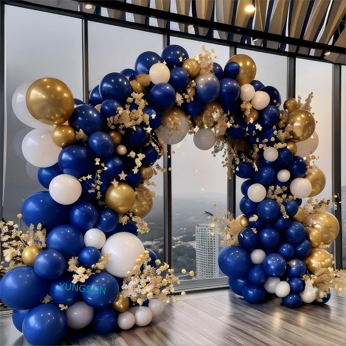 188pcs Royal Blue White Gold Balloon Garland Arch Kit - Image 4