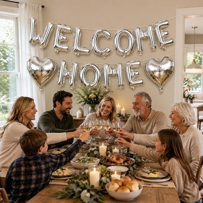 TONIFUL Silver Welcome Home Balloon Set – 16 Inch Mylar Foil Letter Balloons - Image 5