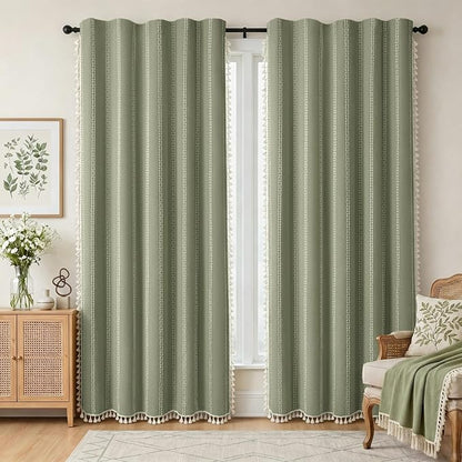 Green 100% Boho Blackout Curtains 84 Inch 2 Panels - Image 2