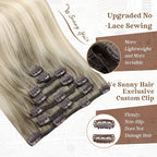 Ve Sunny Clip in Hair Extensions Balayage Remy Human Hair Clip in Extensions Full Head Ash Grey Ombre Platinum Blonde Straight Real Hair Extensions for Women 7pcs 120g 16 inch