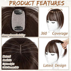 Amchoice Hair Toppers for Women Real Human Hair, Bangs Hair Clip 360° 3D Cover Bangs, Human Hair Toppers for Women Daily(Moch, 3D French Bangss (5 * 9))